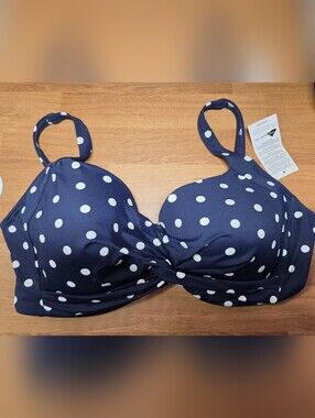 NWT Land's End Navy Polka Dot Underwire Bikini Top (14DD/Large)